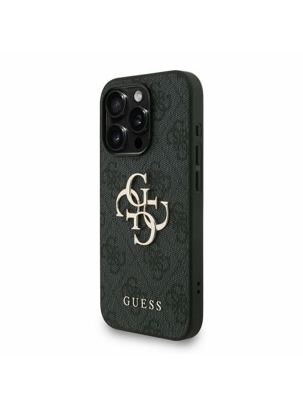 Guess Guess PU 4G Metal Logo Szíjas Hátlap iPhone 15 Pro Max-hoz Fekete