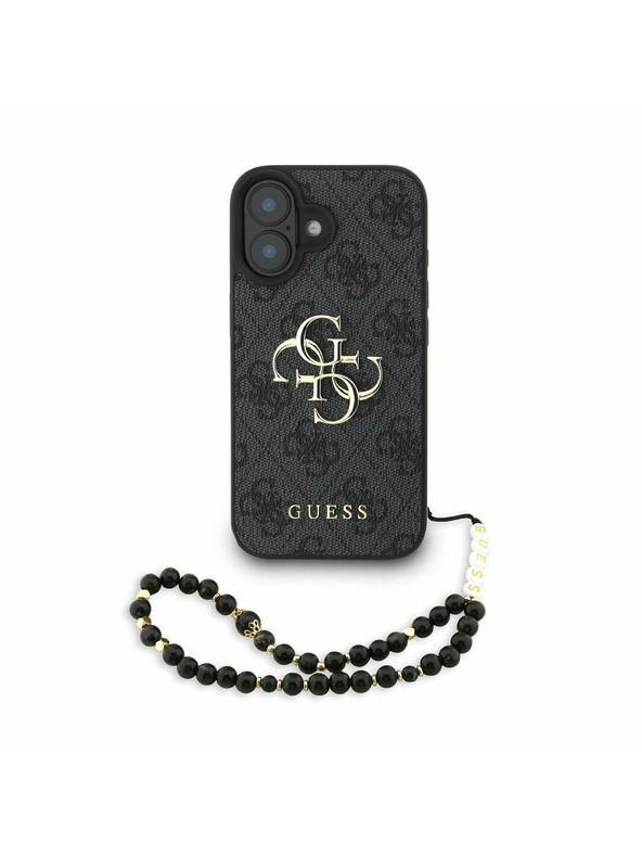 Guess Guess PU 4G Metal Logo Szíjas Hátlap iPhone 16-hoz Fekete