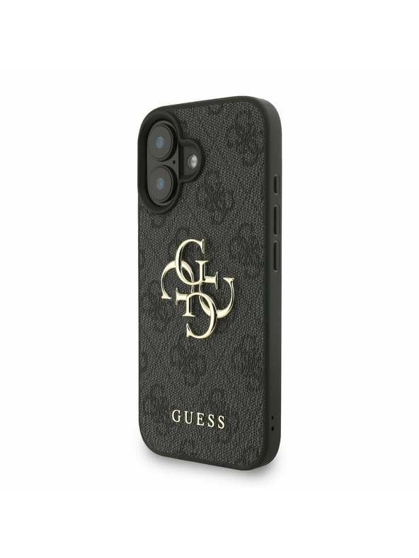Guess Guess PU 4G Metal Logo Szíjas Hátlap iPhone 16-hoz Fekete
