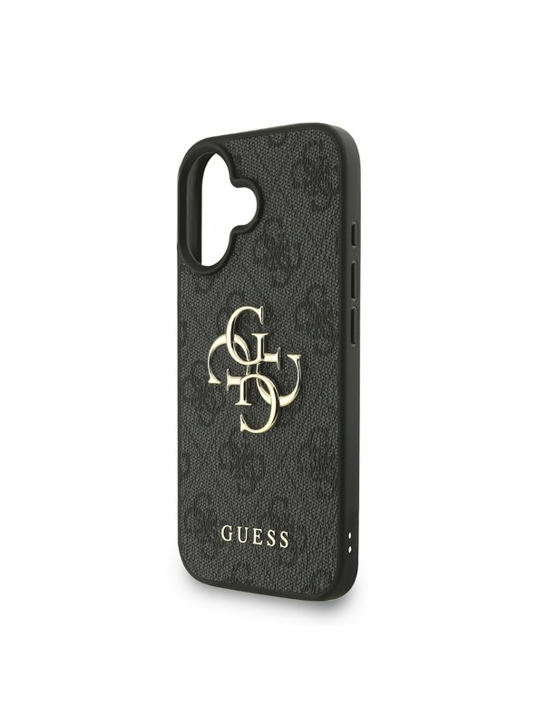 Guess Guess PU 4G Metal Logo Szíjas Hátlap iPhone 16-hoz Fekete