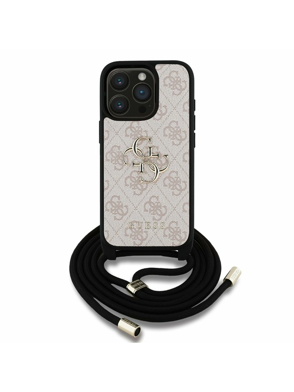 Guess Guess PU 4G Metal Logo Crossbody Szíjas Hátlap iPhone 15 Pro-hoz Rózsaszín