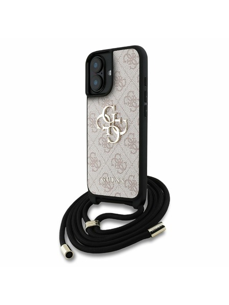 Guess Guess PU 4G Metal Logo Crossbody Szíjas Hátlap iPhone 16-hoz Rózsaszín