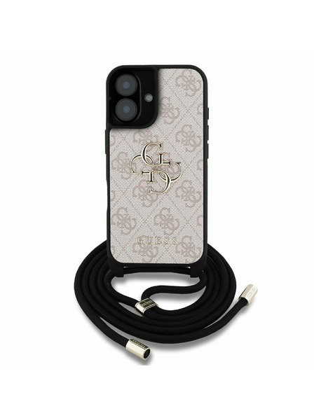 Guess Guess PU 4G Metal Logo Crossbody Szíjas Hátlap iPhone 16-hoz Rózsaszín