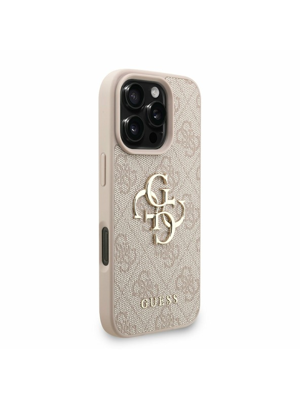 Guess Guess PU 4G Metal Logo Szíjas Hátlap iPhone 16 Pro Max-hoz Rózsaszín