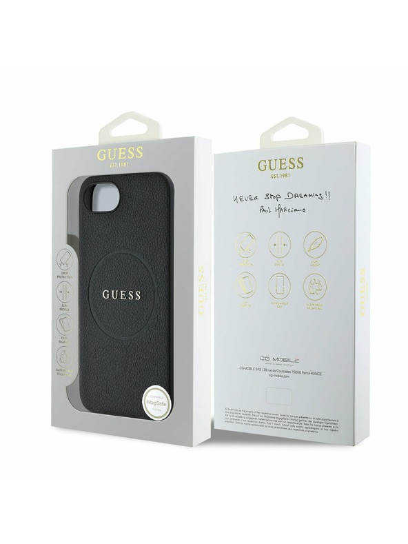 Guess Guess PU Érdes Klasszikus Logo MagSafe Hátlap iPhone 16e-hez Fekete