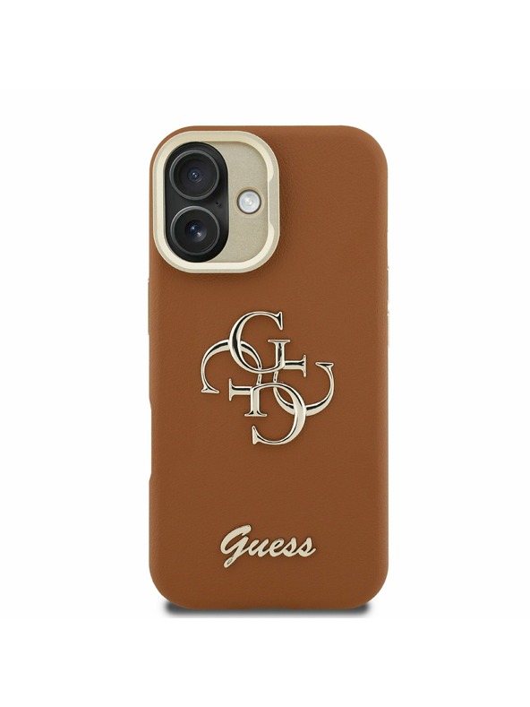 Guess Guess PU Érdes 4G Logo Stand Camera Frame Hátlap iPhone 16-hoz Barna