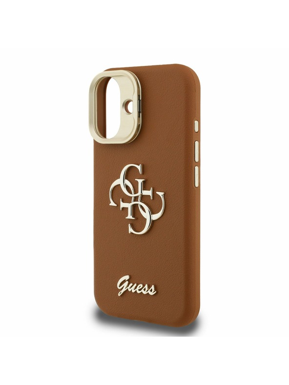 Guess Guess PU Érdes 4G Logo Stand Camera Frame Hátlap iPhone 16-hoz Barna