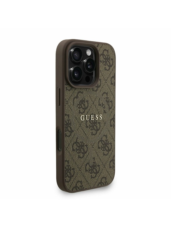Guess Guess PU Bőr 4G Színes Gyűrű Szíj MagSafe Hátlap iPhone 16 Pro-hoz Barna