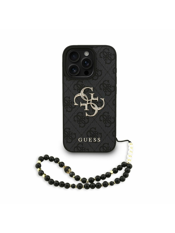 Guess Guess PU 4G Metal Logo Szíj Hátlap iPhone 16 Pro Max-hoz Fekete