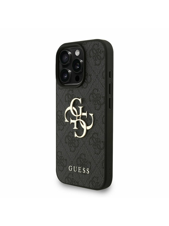 Guess Guess PU 4G Metal Logo Szíj Hátlap iPhone 16 Pro Max-hoz Fekete