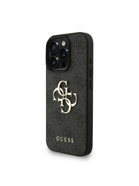 Guess Guess PU 4G Metal Logo Szíj Hátlap iPhone 16 Pro Max-hoz Fekete