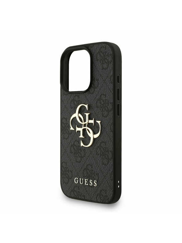 Guess Guess PU 4G Metal Logo Szíj Hátlap iPhone 16 Pro Max-hoz Fekete