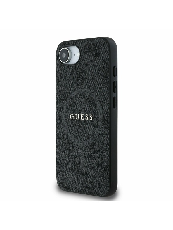 Guess Guess PU Bőr 4G Színes Gyűrű MagSafe Hátlap iPhone 16e-hez Fekete