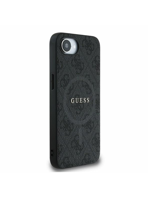 Guess Guess PU Bőr 4G Színes Gyűrű MagSafe Hátlap iPhone 16e-hez Fekete