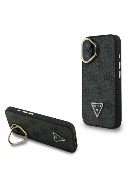 Guess Guess PU 4G Strass Háromszög Logo Stand Camera Frame MagSafe Hátlap iPhone 16-hoz Fekete