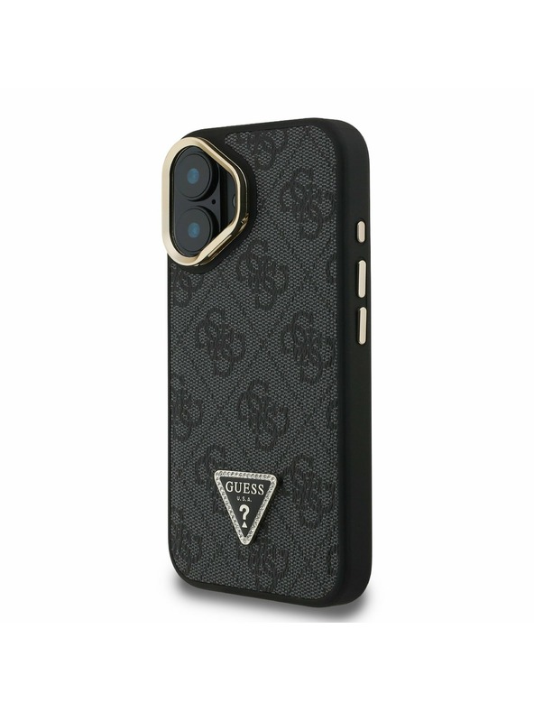 Guess Guess PU 4G Strass Háromszög Logo Stand Camera Frame MagSafe Hátlap iPhone 16-hoz Fekete