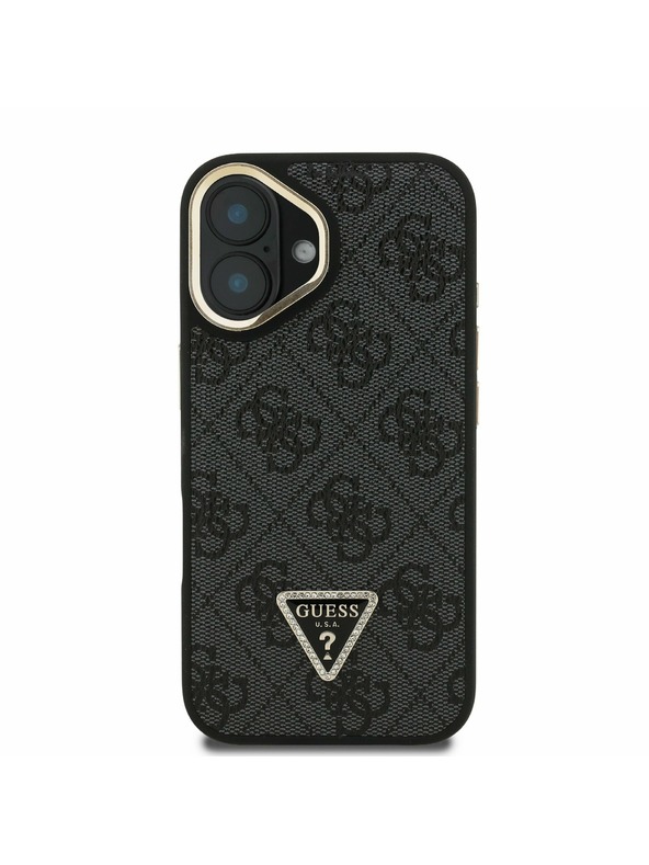 Guess Guess PU 4G Strass Háromszög Logo Stand Camera Frame MagSafe Hátlap iPhone 16-hoz Fekete