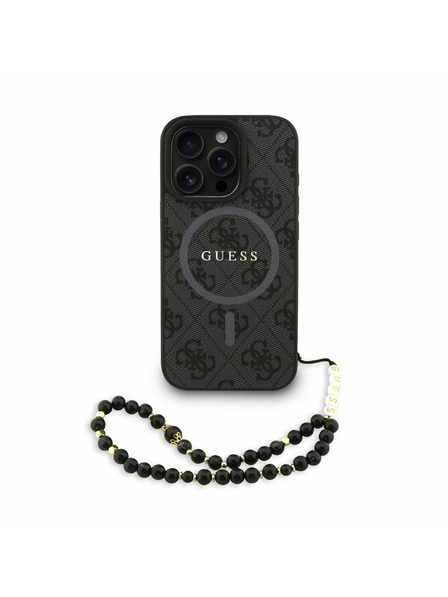 Guess Guess PU Bőr 4G Színes Gyűrű Szíj MagSafe Hátlap iPhone 16 Pro Max-hoz Fekete