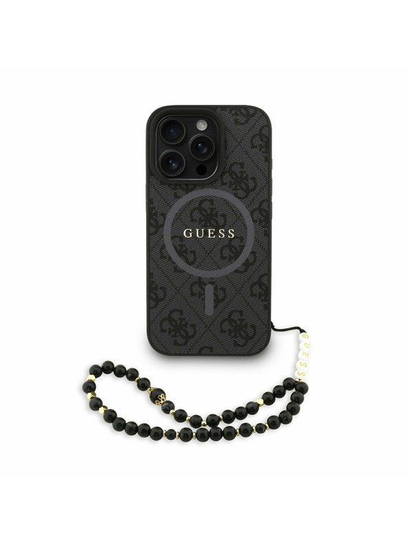 Guess Guess PU Bőr 4G Színes Gyűrű Szíj MagSafe Hátlap iPhone 16 Pro Max-hoz Fekete