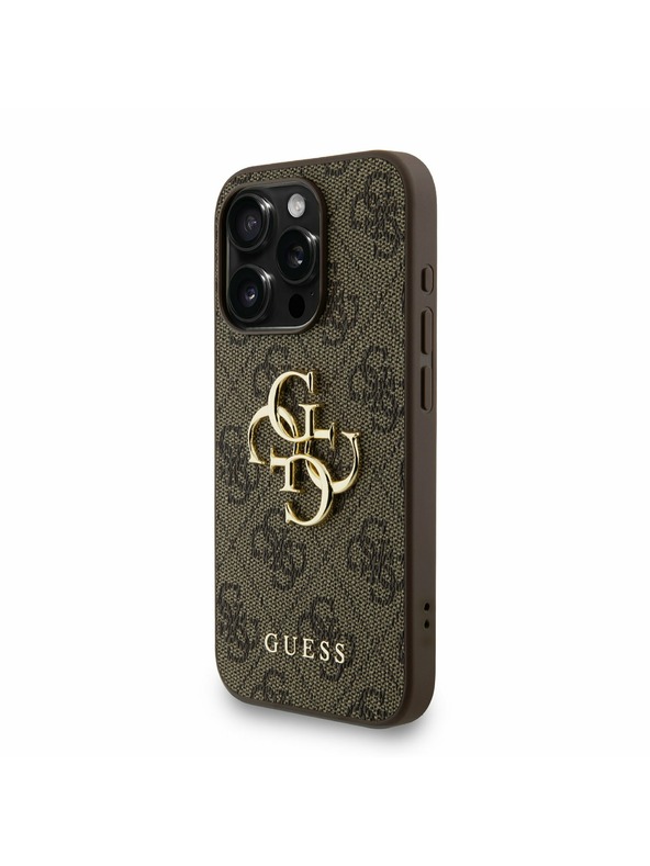 Guess Guess PU 4G Metal Logo Szíj Hátlap iPhone 15 Pro-hoz Barna