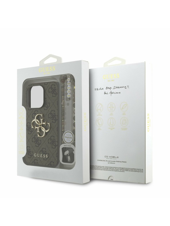 Guess Guess PU 4G Metal Logo Szíj Hátlap iPhone 15 Pro-hoz Barna