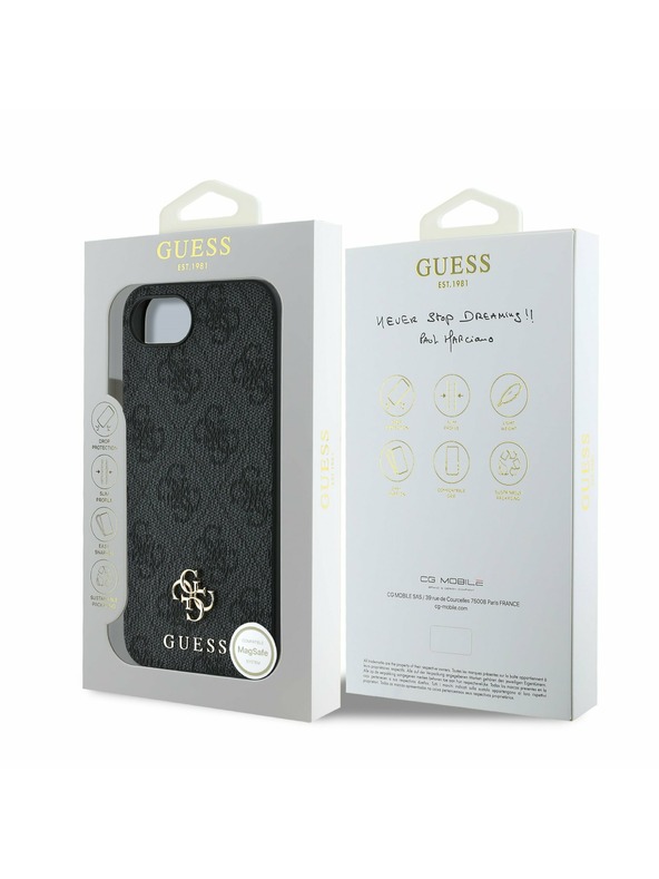Guess Guess PU 4G Kis Metal Logo MagSafe Hátlap iPhone 16e-hez Szürke
