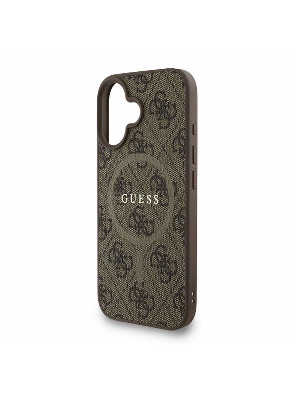 Guess Guess PU Bőr 4G Színes Gyűrű Szíj MagSafe Hátlap iPhone 16-hoz Barna