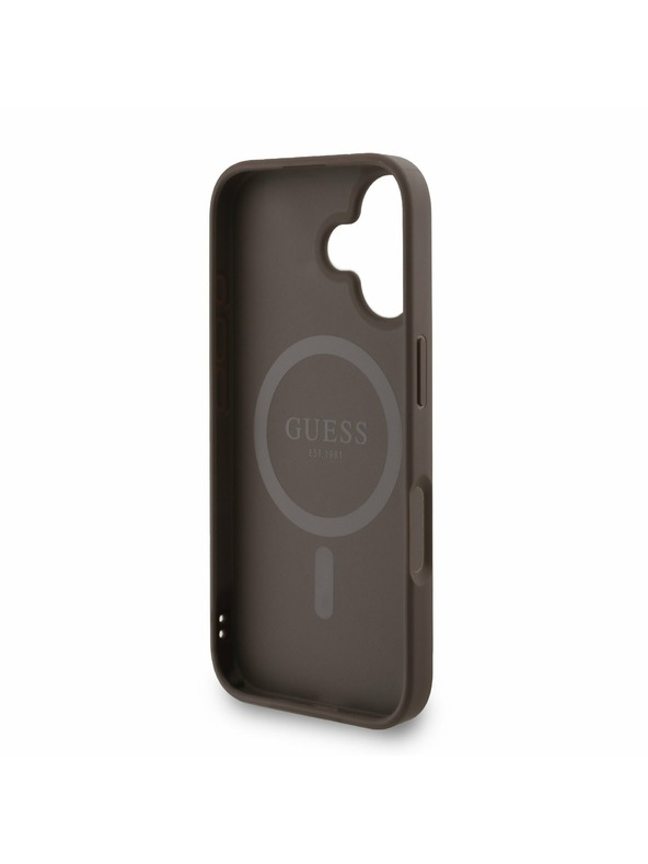 Guess Guess PU Bőr 4G Színes Gyűrű Szíj MagSafe Hátlap iPhone 16-hoz Barna