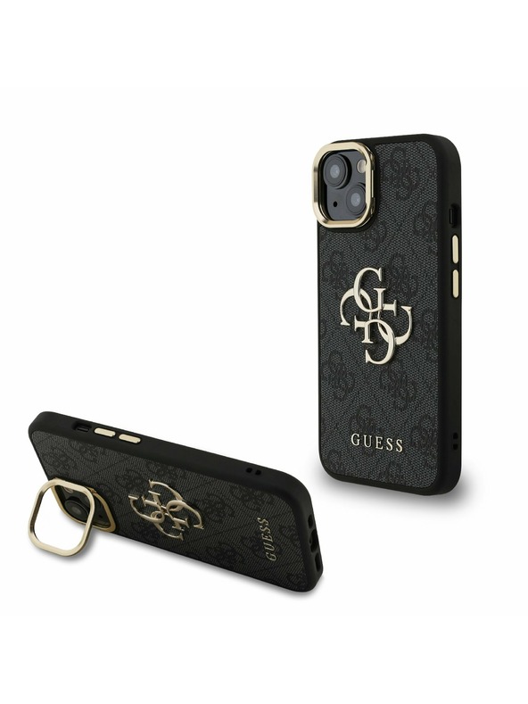 Guess Guess PU 4G Metal Logo Stand Camera Frame Hátlap iPhone 13-hoz Fekete