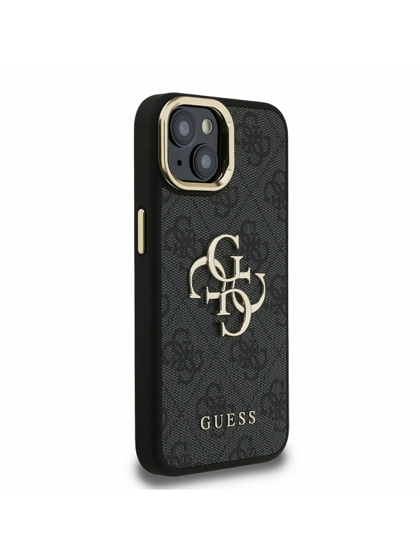 Guess Guess PU 4G Metal Logo Stand Camera Frame Hátlap iPhone 13-hoz Fekete