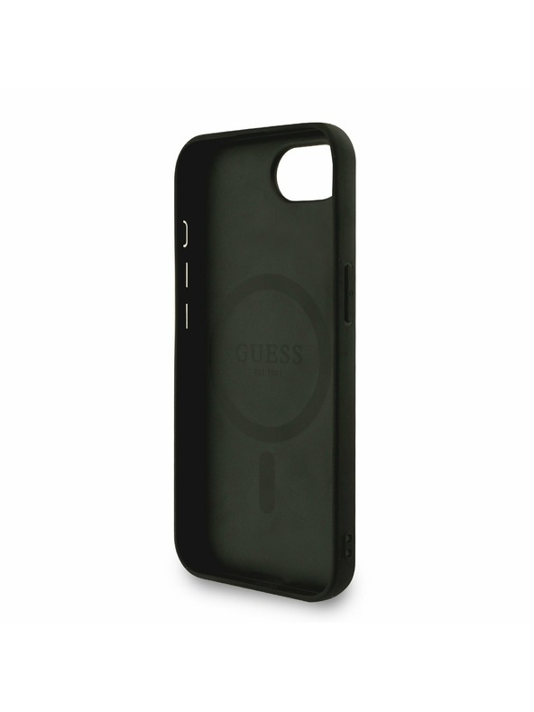 Guess Guess PU bőr 4G színes gyűrű szíj MagSafe hátlap iPhone 16e Black