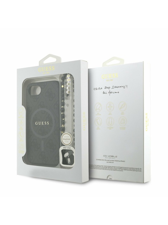 Guess Guess PU bőr 4G színes gyűrű szíj MagSafe hátlap iPhone 16e Black