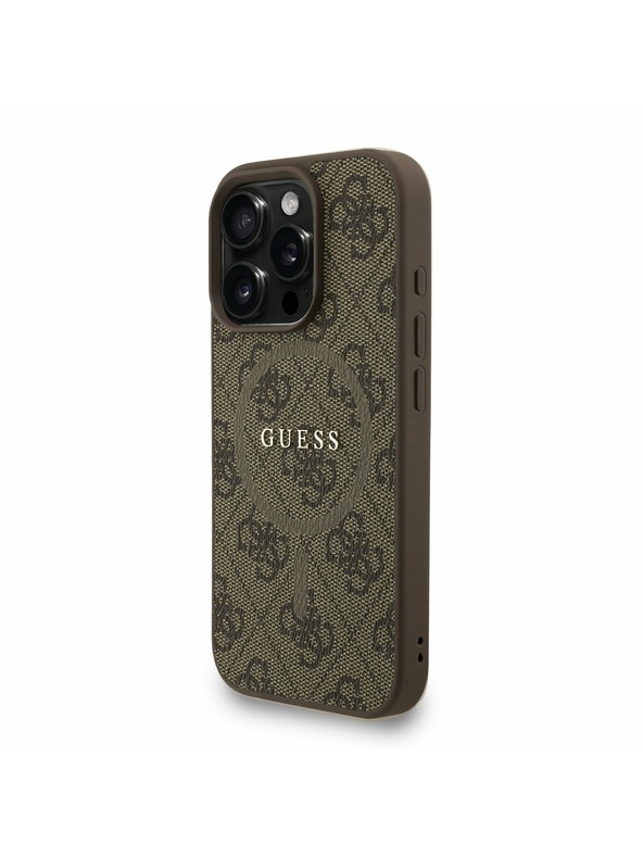 Guess Guess PU bőr 4G színes gyűrű szíj MagSafe hátlap iPhone 16 Pro Max Brown