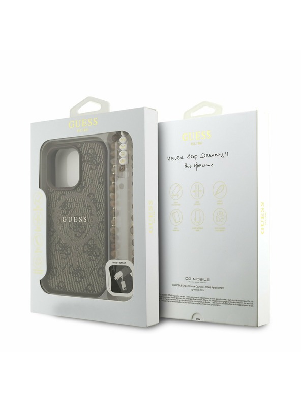 Guess Guess PU bőr 4G színes gyűrű szíj MagSafe hátlap iPhone 16 Pro Max Brown