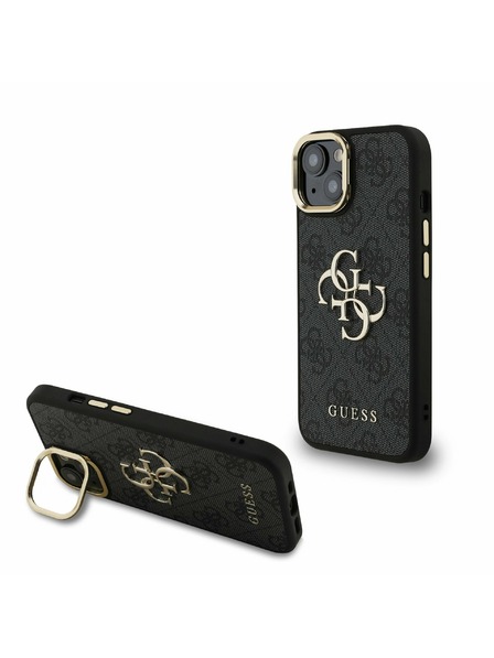 Guess Guess PU 4G fém logó állvány kamera keret hátlap iPhone 14 Black