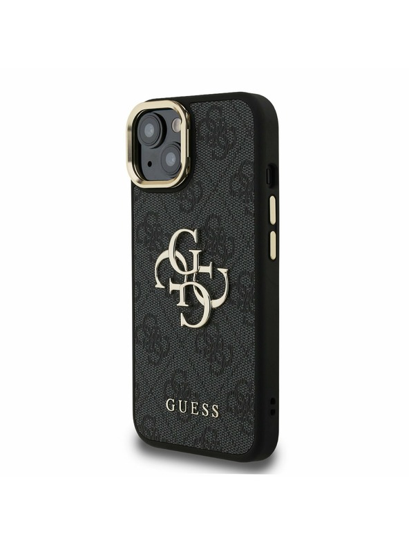 Guess Guess PU 4G fém logó állvány kamera keret hátlap iPhone 14 Black