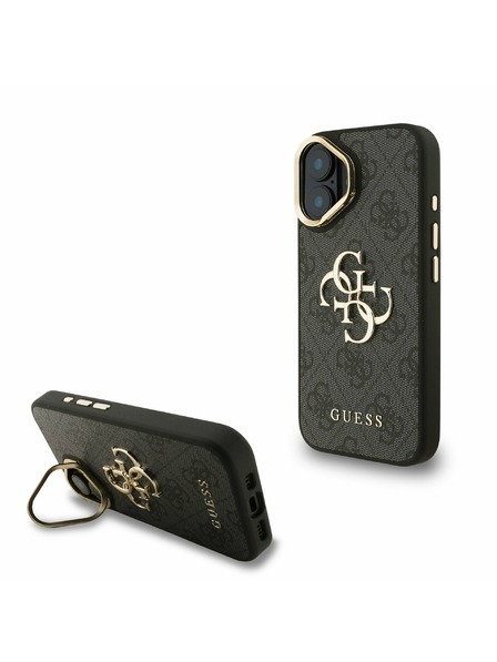 Guess Guess PU 4G fém logó állvány kamera keret hátlap iPhone 16 Black
