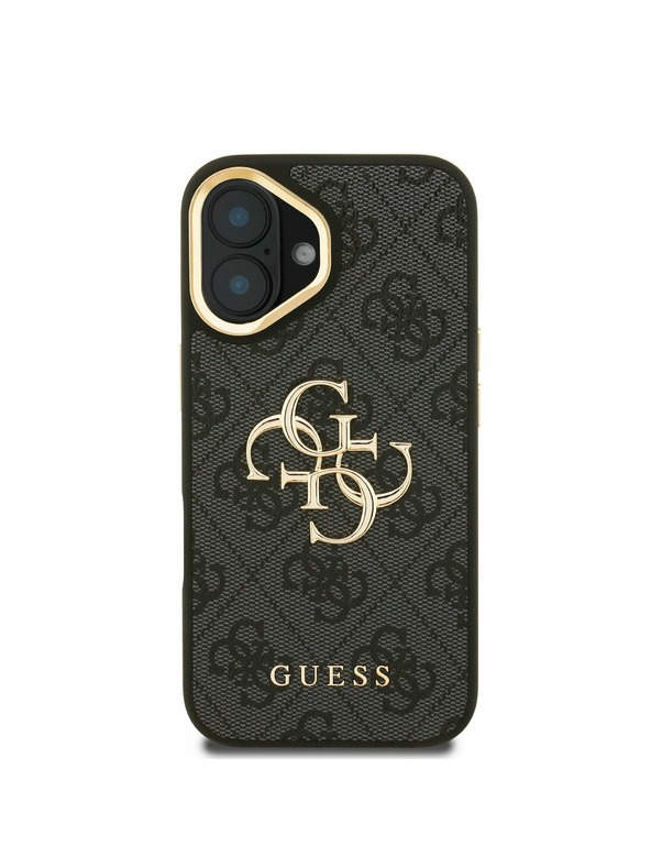Guess Guess PU 4G fém logó állvány kamera keret hátlap iPhone 16 Black