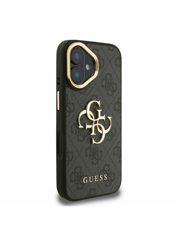 Guess Guess PU 4G fém logó állvány kamera keret hátlap iPhone 16 Black