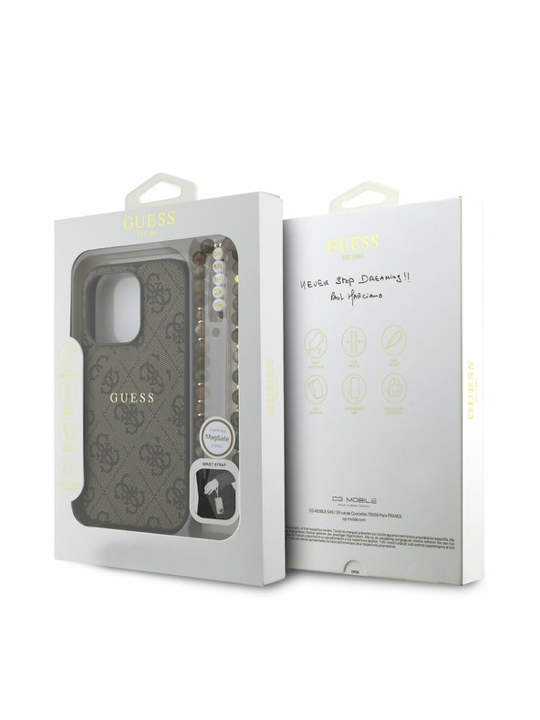 Guess Guess PU bőr 4G színes gyűrű szíj MagSafe hátlap iPhone 15 Pro Brown