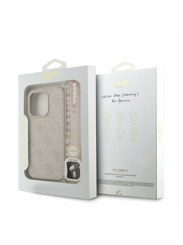 Guess Guess PU bőr 4G színes gyűrű szíj MagSafe hátlap iPhone 15 Pro Max Pink