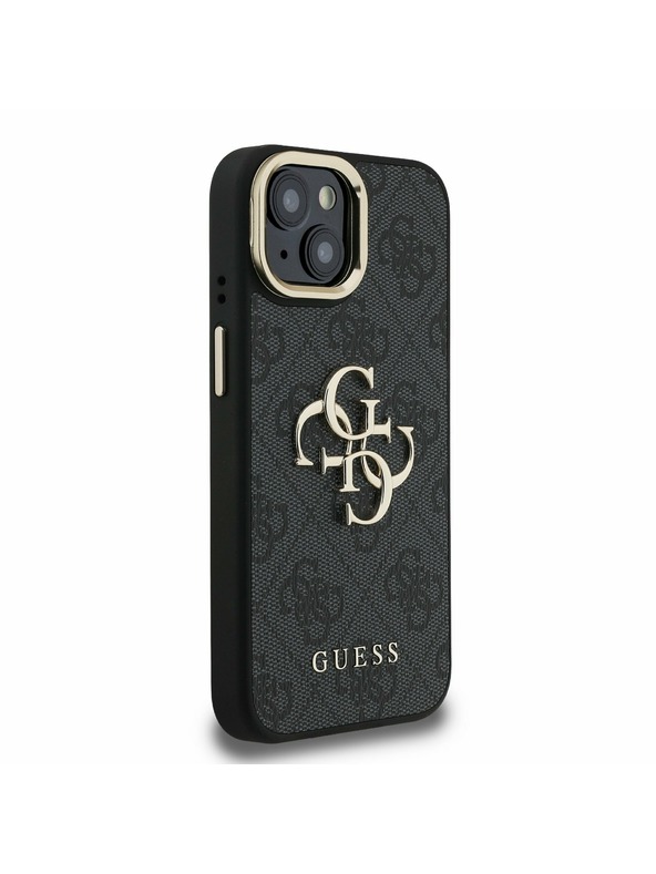 Guess Guess PU 4G fém logó állvány kamera keret hátlap iPhone 15 Black