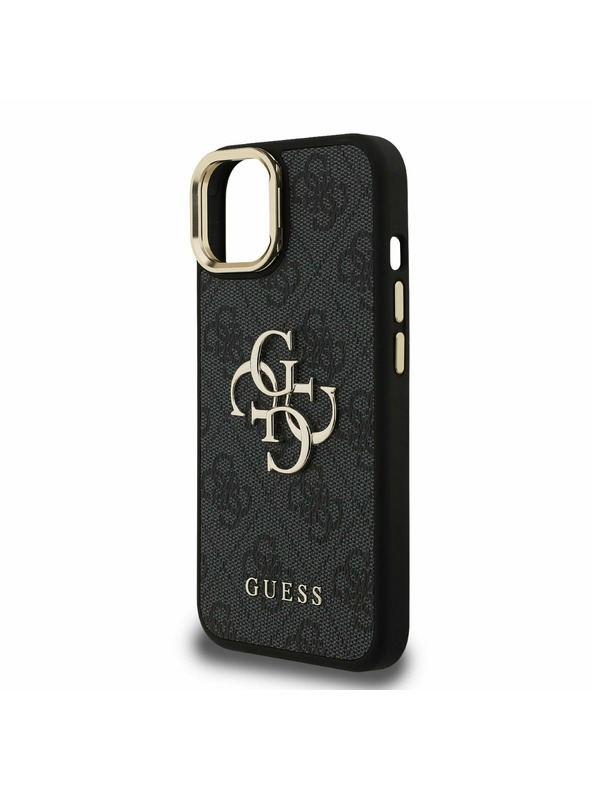 Guess Guess PU 4G fém logó állvány kamera keret hátlap iPhone 15 Black