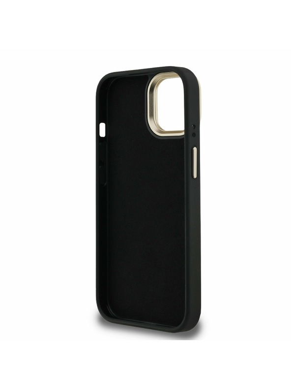 Guess Guess PU 4G fém logó állvány kamera keret hátlap iPhone 15 Black