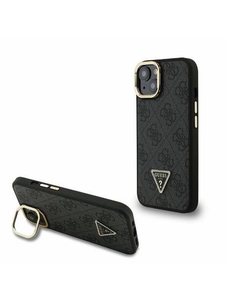 Guess Guess PU 4G Strass háromszög logó állvány kamera keret MagSafe hátlap iPhone 15 Black