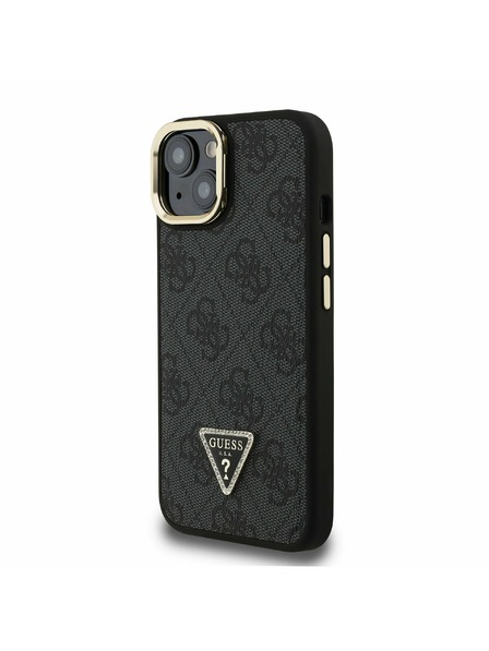 Guess Guess PU 4G Strass háromszög logó állvány kamera keret MagSafe hátlap iPhone 15 Black