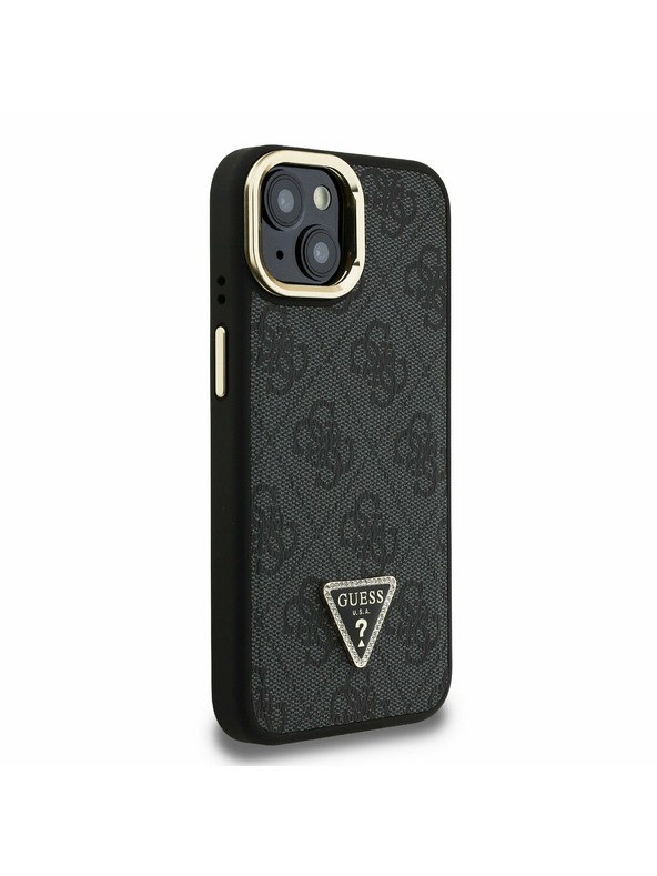 Guess Guess PU 4G Strass háromszög logó állvány kamera keret MagSafe hátlap iPhone 15 Black