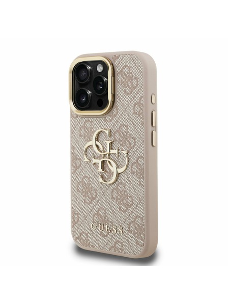 Guess Guess PU 4G fém logó állvány kamera keret hátlap iPhone 16 Pro Max Pink
