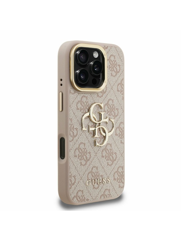 Guess Guess PU 4G fém logó állvány kamera keret hátlap iPhone 16 Pro Max Pink