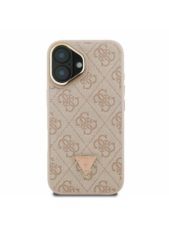 Guess Guess PU 4G Strass háromszög logó állvány kamera keret MagSafe hátlap iPhone 16 Pink